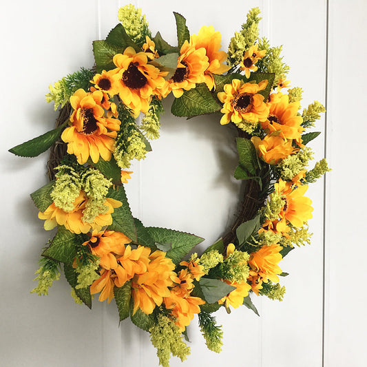 Yellow artificial sunflower wreath for wall decoration