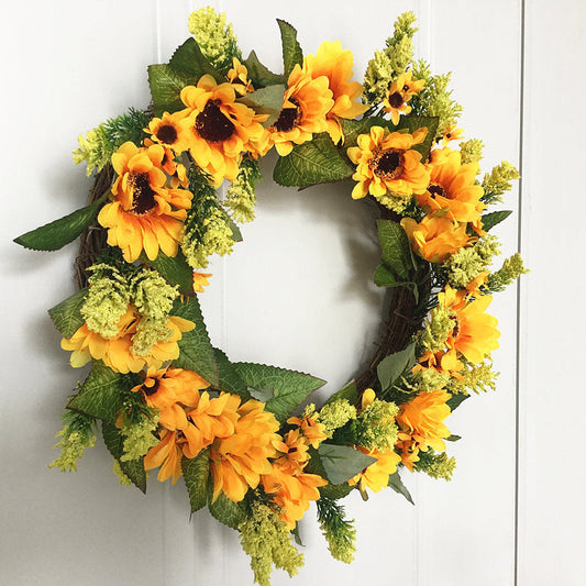 Yellow artificial sunflower wreath for front door ideas