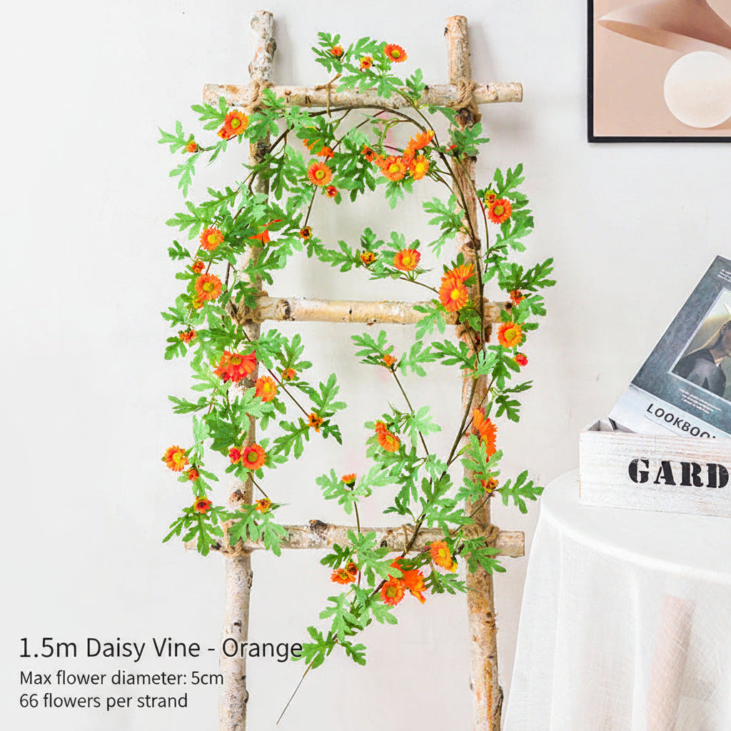 Daisy sunflower faux flower vine for staircase railing decor