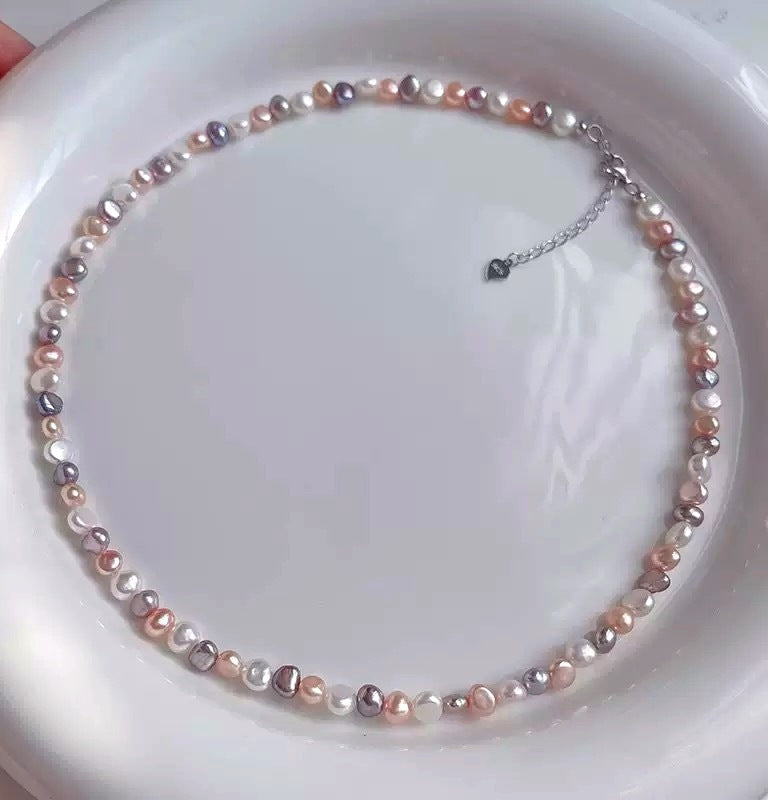 Baroque freshwater pearl necklace close-up