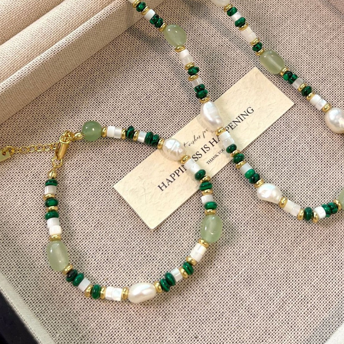 Aventurine and pearl bracelet detail