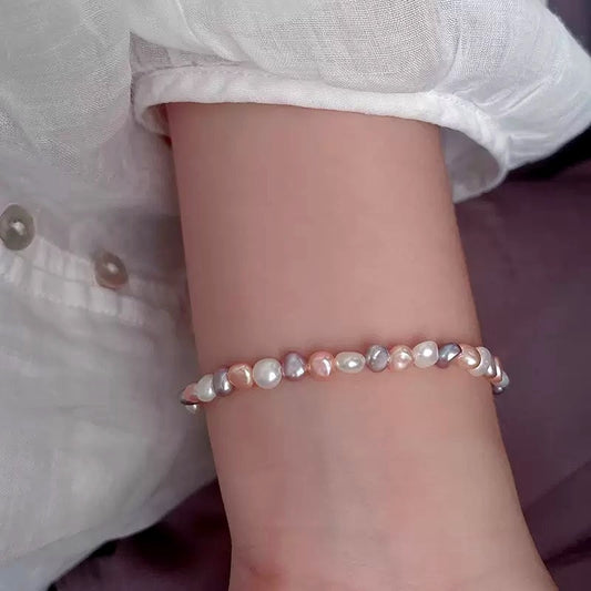 Baroque freshwater pearl bracelet on the wrist