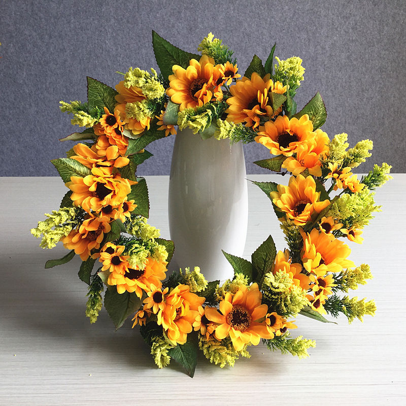 Sunflower wreath close-up for wall hanging decoration