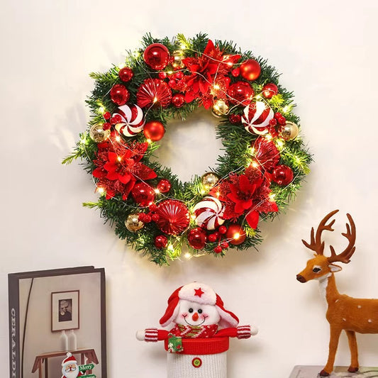 Christmas wreath set with hanging tree ornament and lights