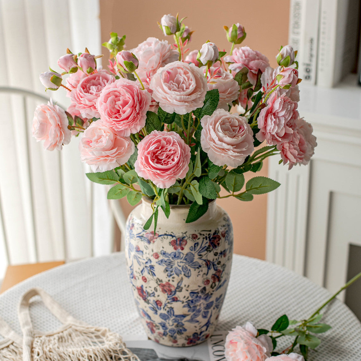 Artificial rose and peony stem for soft home floral decor