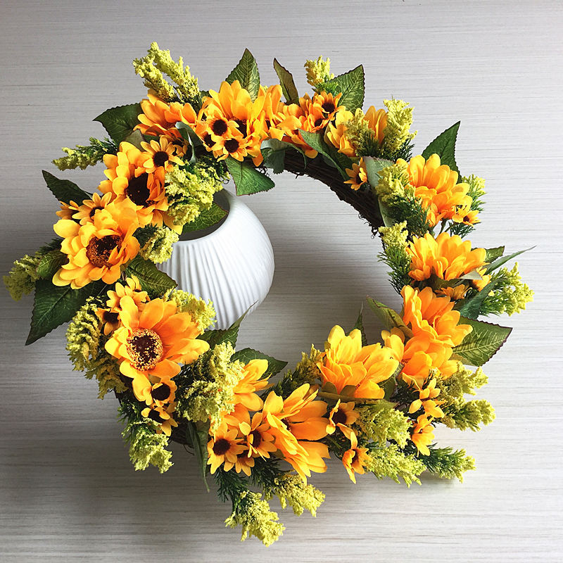 Artificial sunflower wreath for porch and entryway decor